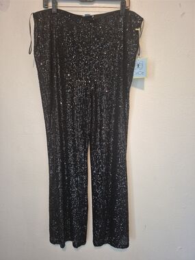 CeCe Black Sequin Wide-Leg Pants